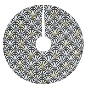 Art Deco fan pattern - black and white Brushed Polyester Tree Skirt