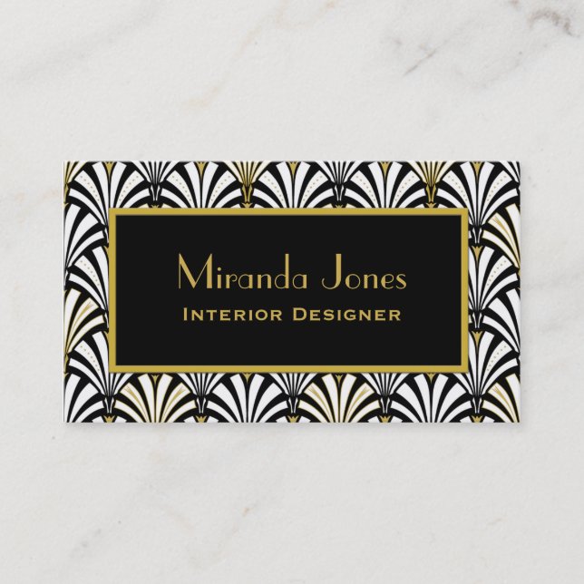 Art Deco fan pattern - black and white Business Card (Front)
