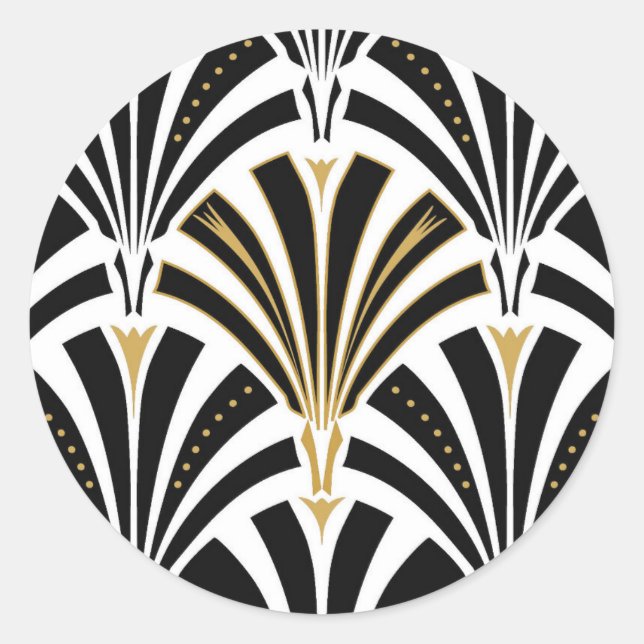 Art Deco fan pattern - black and white Classic Round Sticker (Front)