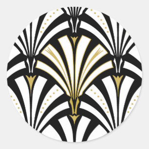 Art Deco fan pattern - black and white Classic Round Sticker