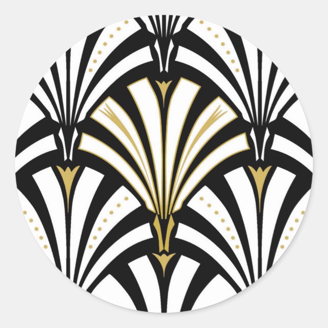 Art Deco fan pattern - black and white Classic Round Sticker (Front)