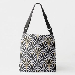Art Deco fan pattern - black and white Crossbody Bag
