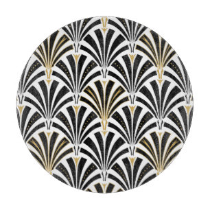 Art Deco fan pattern - black and white Cutting Board