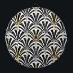 Art Deco fan pattern - black and white Dartboard<br><div class="desc">Digital reproduction of a classic,  Art Deco wallpaper,  fan pattern - black on white,  embellished with gold</div>