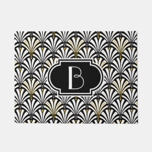 Art Deco fan pattern - black and white Doormat