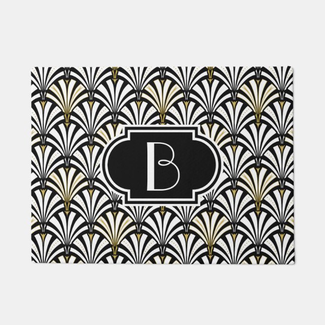 Art Deco fan pattern - black and white Doormat (Front)
