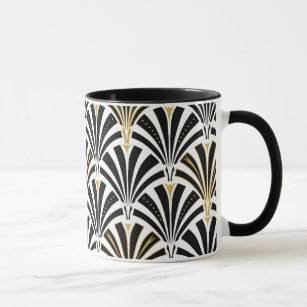Art Deco fan pattern - black and white Mug