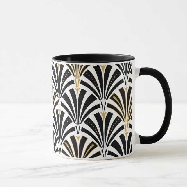Art Deco fan pattern - black and white Mug (Right)