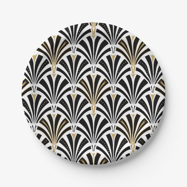 Art Deco fan pattern - black and white Paper Plate (Front)