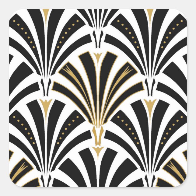 Art Deco fan pattern - black and white Square Sticker (Front)