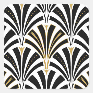 Art Deco fan pattern - black and white Square Sticker