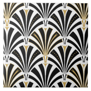 Art Deco fan pattern - black and white Tile