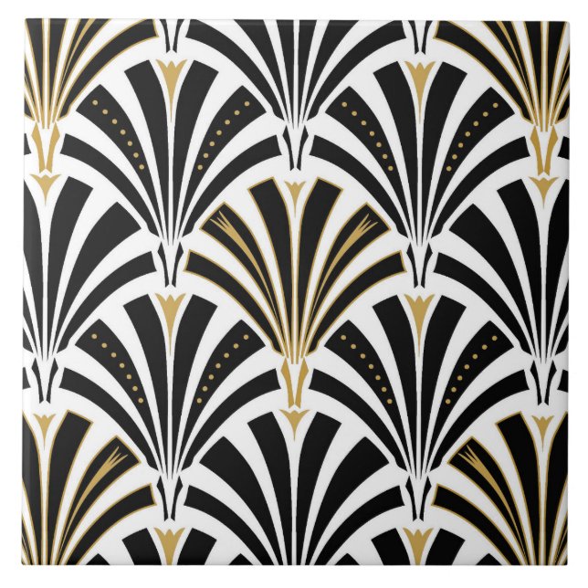 Art Deco fan pattern - black and white Tile (Front)