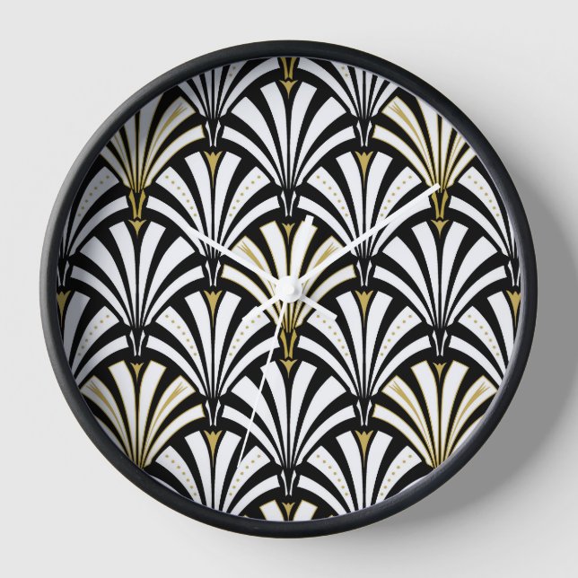 Art Deco fan pattern - black and white Wall Clock (Front)