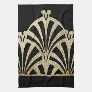 Art deco fan pattern black bronze elegant vintage tea towel