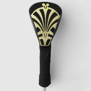 Art deco fan pattern black gold elegant vintage golf head cover