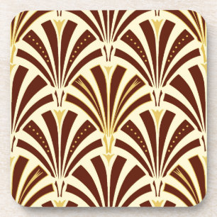 Art Deco fan pattern - chocolate on cream Coaster