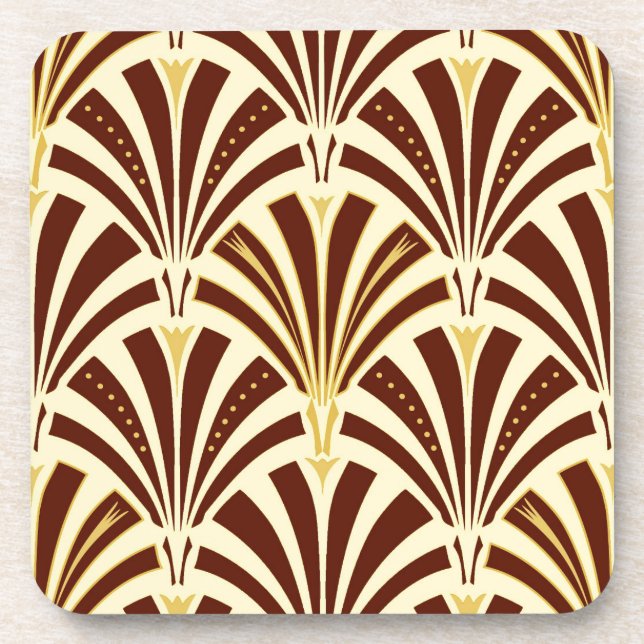Art Deco fan pattern - chocolate on cream Coaster (Front)