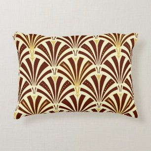 Art Deco fan pattern - chocolate on cream Decorative Cushion