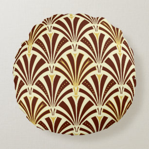 Art Deco fan pattern - chocolate on cream Round Cushion