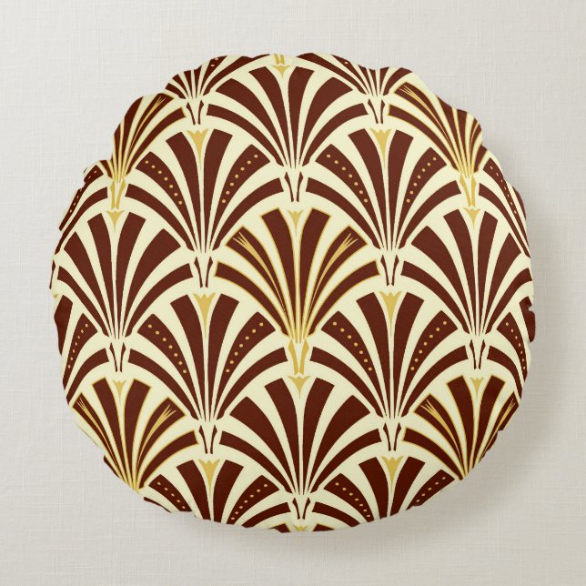Art Deco fan pattern - chocolate on cream Round Cushion (Front)