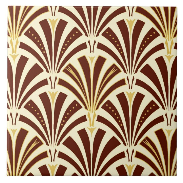 Art Deco fan pattern - chocolate on cream Tile (Front)