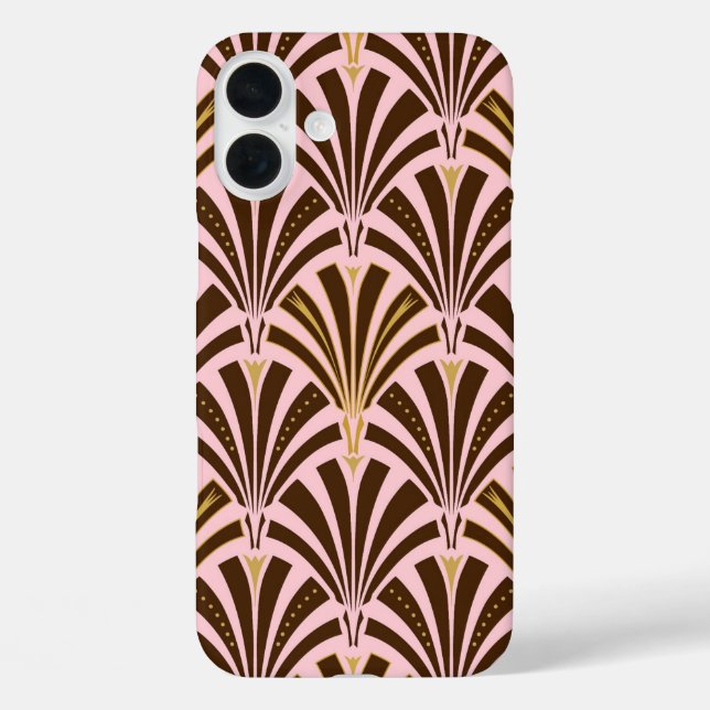 Art Deco fan pattern - chocolate on pink Case-Mate iPhone Case (Back)