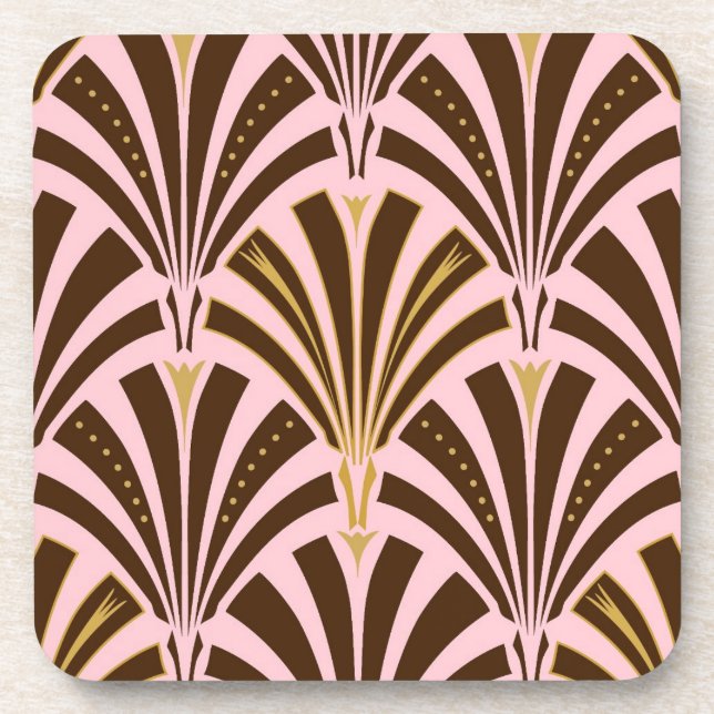 Art Deco fan pattern - chocolate on pink Coaster (Front)
