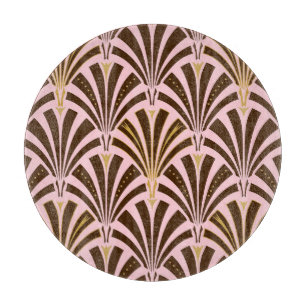 Art Deco fan pattern - chocolate on pink Cutting Board