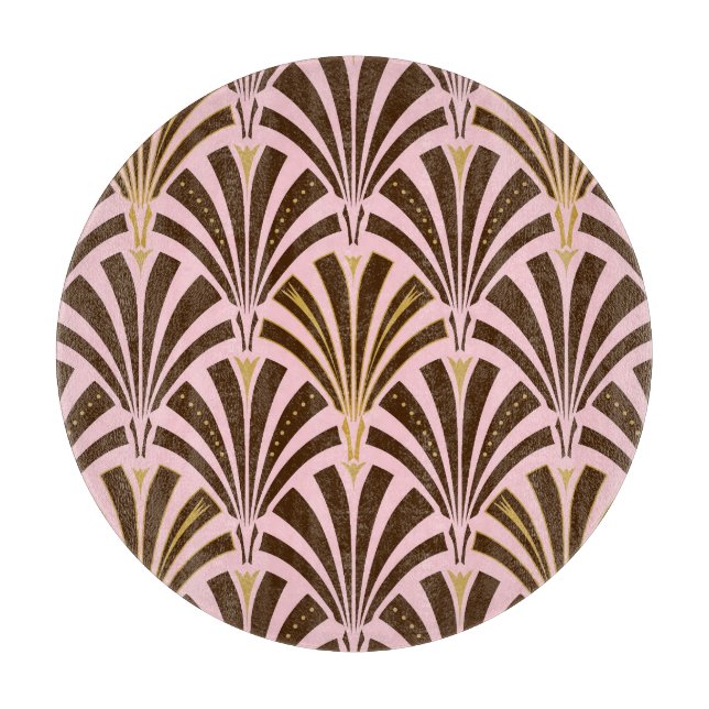 Art Deco fan pattern - chocolate on pink Cutting Board (Front)