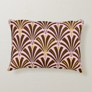 Art Deco fan pattern - chocolate on pink Decorative Cushion