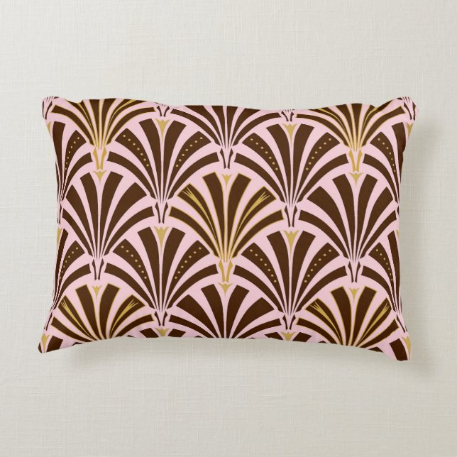 Art Deco fan pattern - chocolate on pink Decorative Cushion (Back)