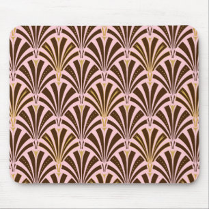 Art Deco fan pattern - chocolate on pink Mouse Mat