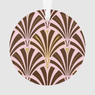 Art Deco fan pattern - chocolate on pink Ornament