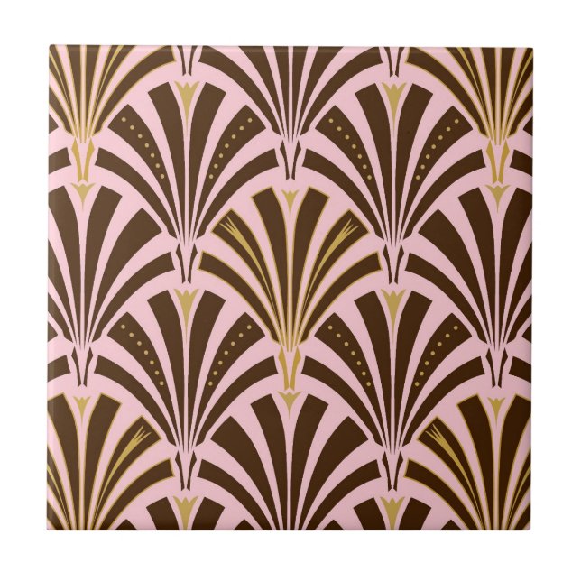 Art Deco fan pattern - chocolate on pink Tile (Front)