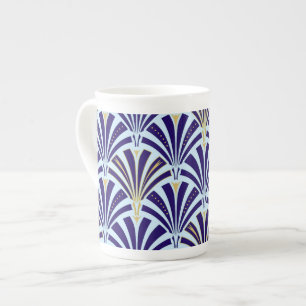 Art Deco fan pattern - cobalt and sky blue Bone China Mug