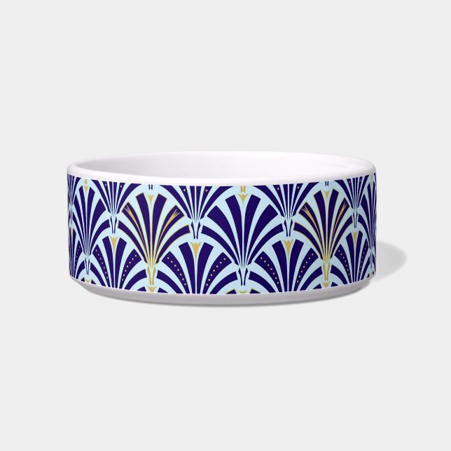 Art Deco fan pattern - cobalt and sky blue Bowl (Left)