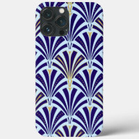 Art Deco fan pattern - cobalt and sky blue