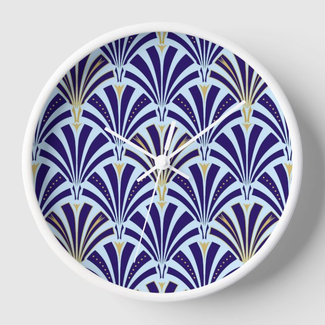 Art Deco fan pattern - cobalt and sky blue Clock (Front)