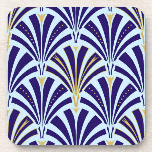 Art Deco fan pattern - cobalt and sky blue Coaster