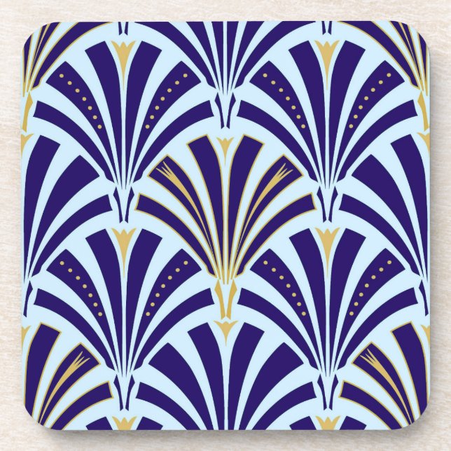 Art Deco fan pattern - cobalt and sky blue Coaster (Front)