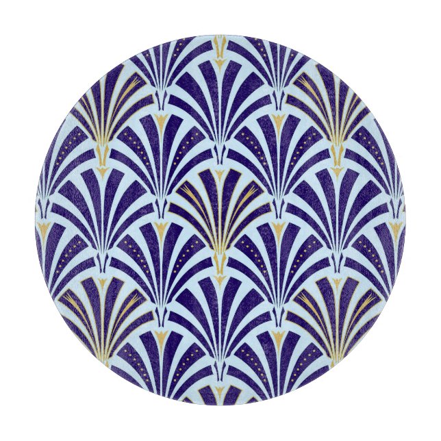Art Deco fan pattern - cobalt and sky blue Cutting Board (Front)
