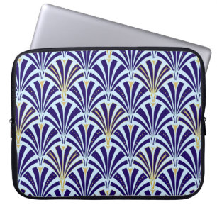 Art Deco fan pattern - cobalt and sky blue Laptop Sleeve