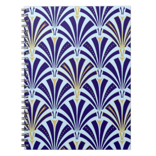 Art Deco fan pattern - cobalt and sky blue Notebook