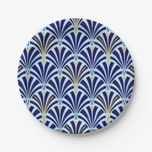 Art Deco fan pattern - cobalt and sky blue Paper Plate