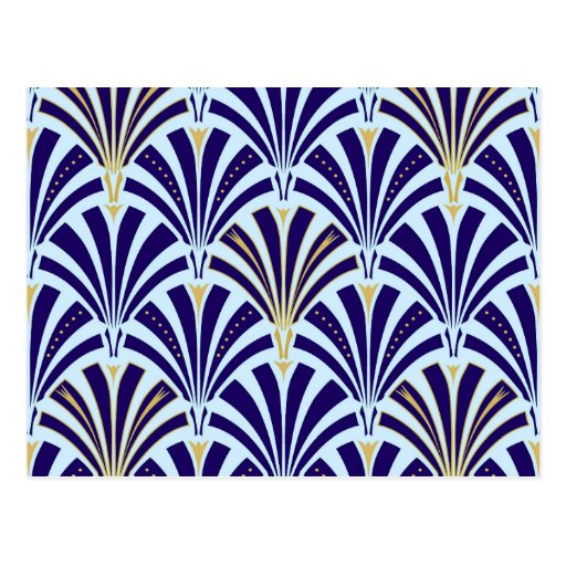 Image of Art Deco fan pattern - cobalt and sky blue Postcard