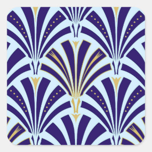 Art Deco fan pattern - cobalt and sky blue Square Sticker