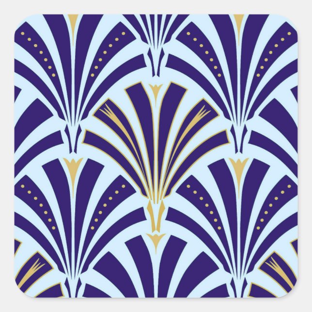 Art Deco fan pattern - cobalt and sky blue Square Sticker (Front)