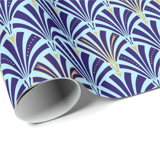 Art Deco fan pattern - cobalt and sky blue Wrapping Paper (Roll Corner)