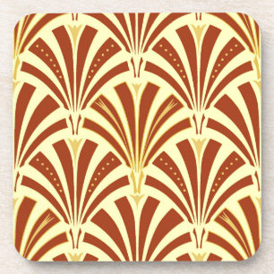 Art Deco fan pattern - copper on yellow Coaster